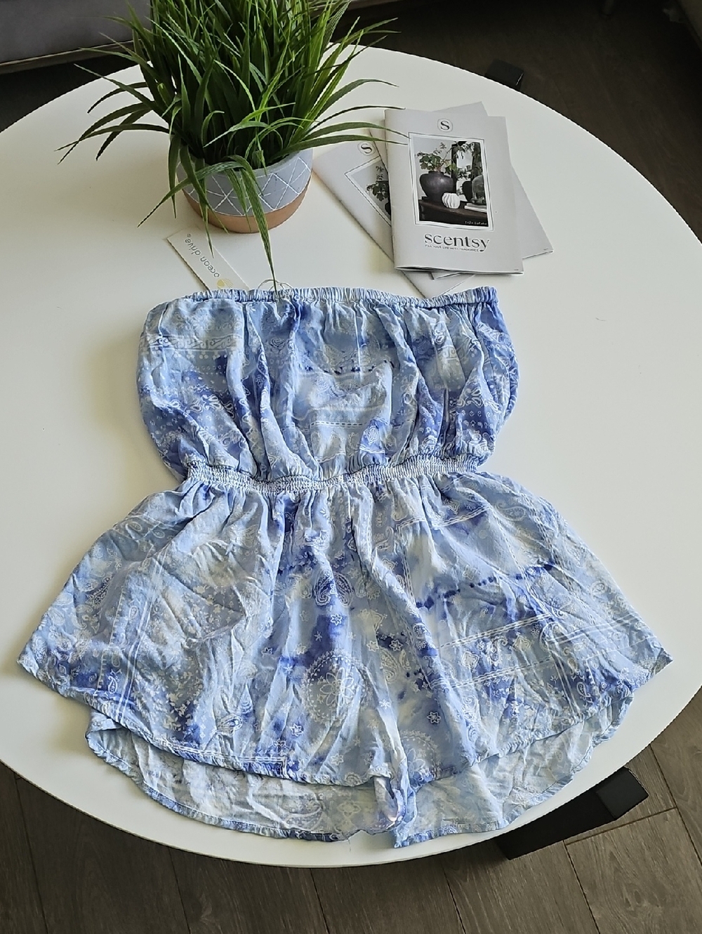 Ocean Drive Light Blue Printed Strapless Romper - Picture 6 of 7